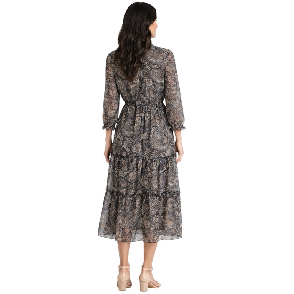 Kate & Lily Paisley Semi-Sheer Midi Dress Size 4 Boho Tiered Elastic Waist - Picture 2 of 4